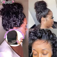 Perruque frontale 360 Full HD en dentelle, sans colle, avec sangle invisible améliorée, cheveux humains noirs, bouclés crépus, avec cordon de serrage 360, style Deep Water, sans colle 1