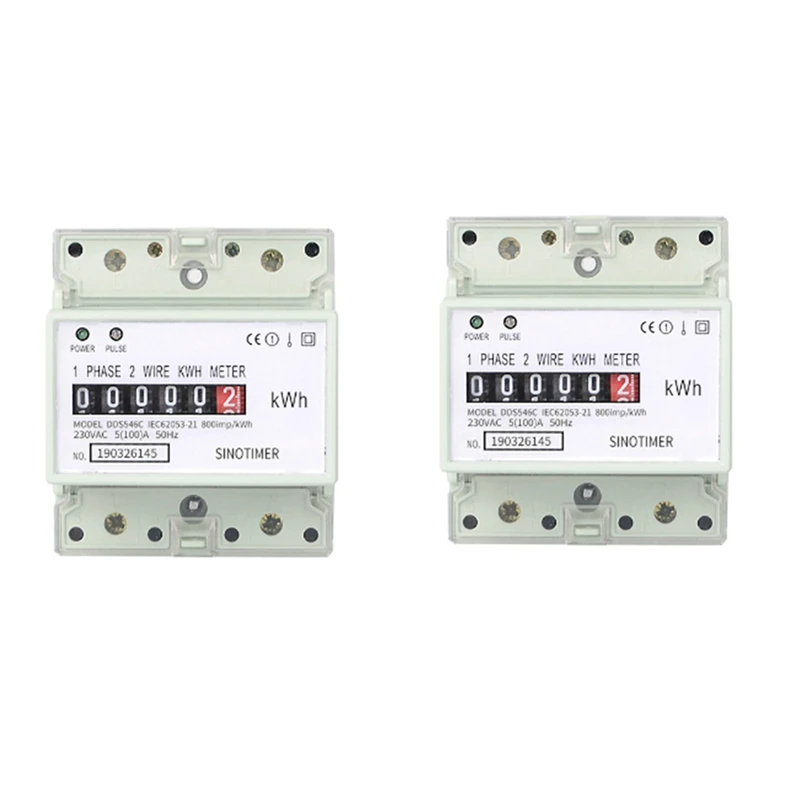 

2X Electric Single Phase Two Wire AC 220V 100A Energy Meter Kwh Counter Consumption Analog Electricity Wattmeter(A)