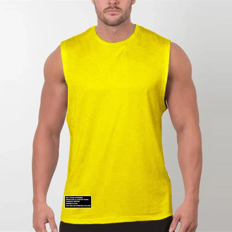 Gym Clothing Fitness Tank Tops Mens Summer Quick Dry Mesh Sports Sleeveless T Shirt Bodybuilding Singlets Running Vest