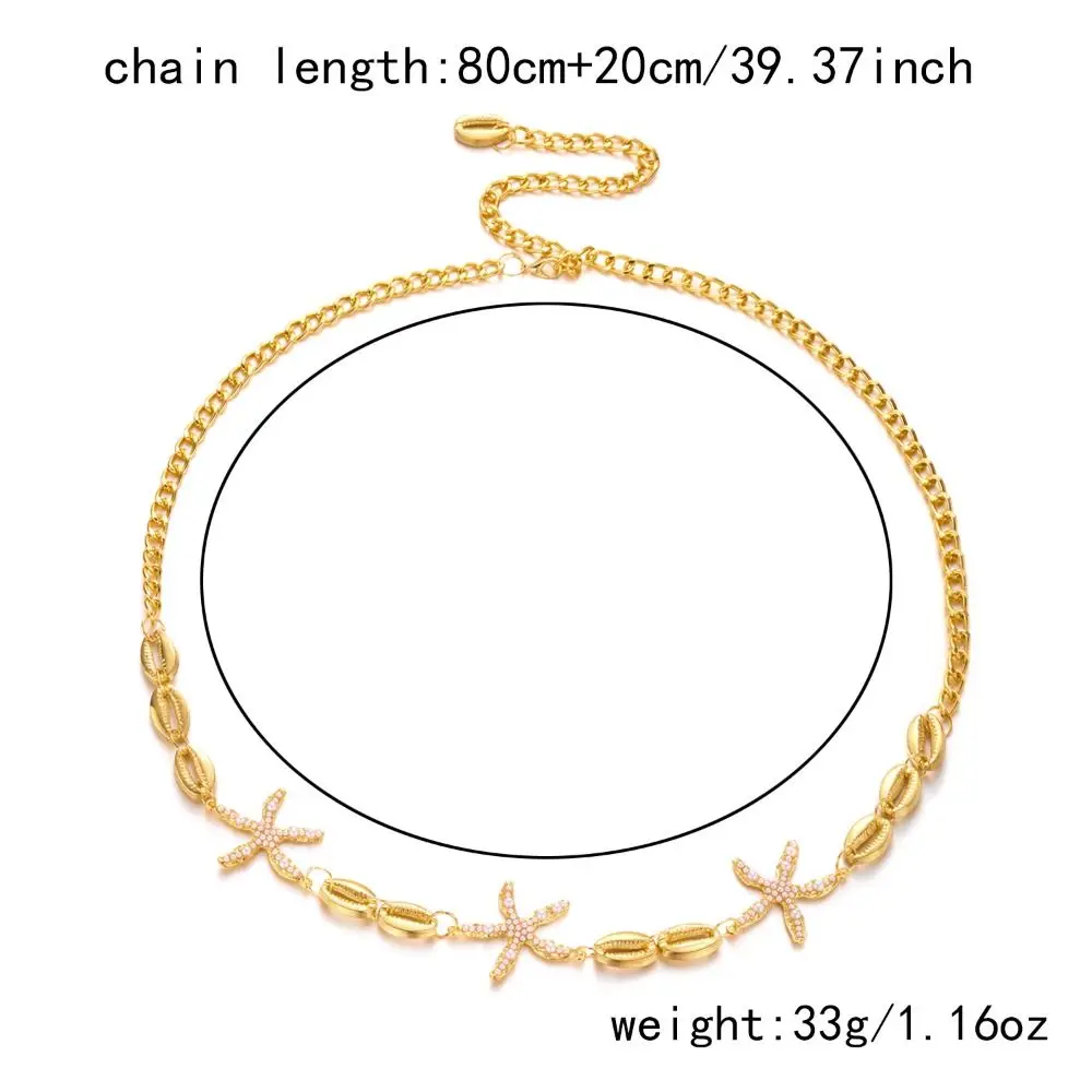 Fashion Bohemian Waist Chain Imitation Pearl Starfish Shell Pendant Body Chain Sea Star Hollow Out Shell Waist Link Vacation