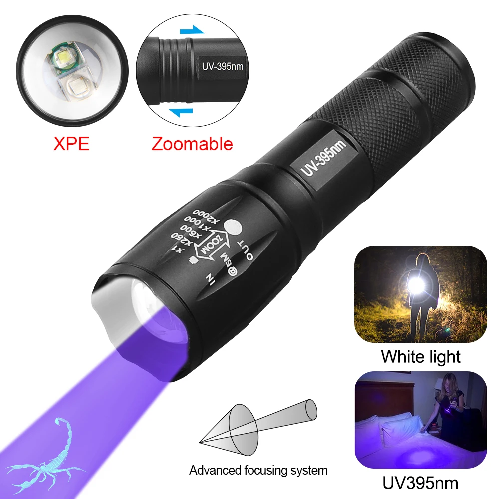 

2 Mode UV LED Light Tactical Blacklight Rechargeable Flashlight Inspection Torch