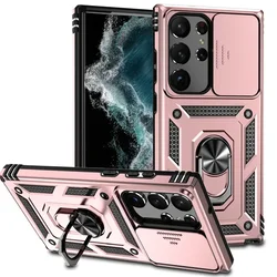 Shockproof Hybrid Dual Layer Magnetic Ring Stand Case with Slide Camera Protection Cover - Galaxy A36 (Rose Gold)