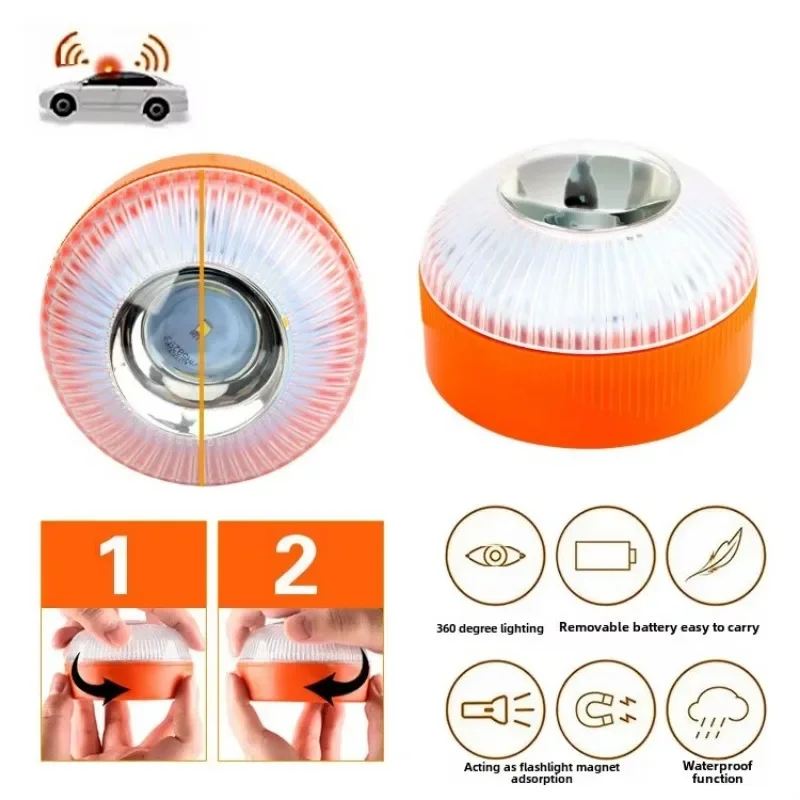 Round Emergency Strobe LED Flashlight Road Accident Lamp Replaceable Battery Waterproof Warning Lamp