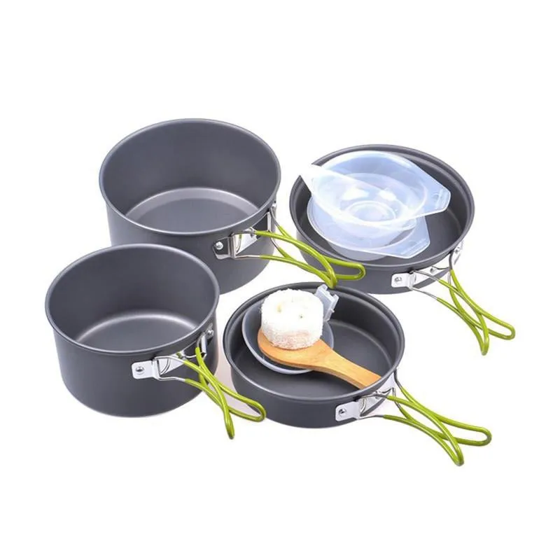 11in1 Portable Camping Cookware Kit Lightweight Folding Nonstick Cooking Pot Pan Spoon Set Cook Equipment Cooker Set For Cooking