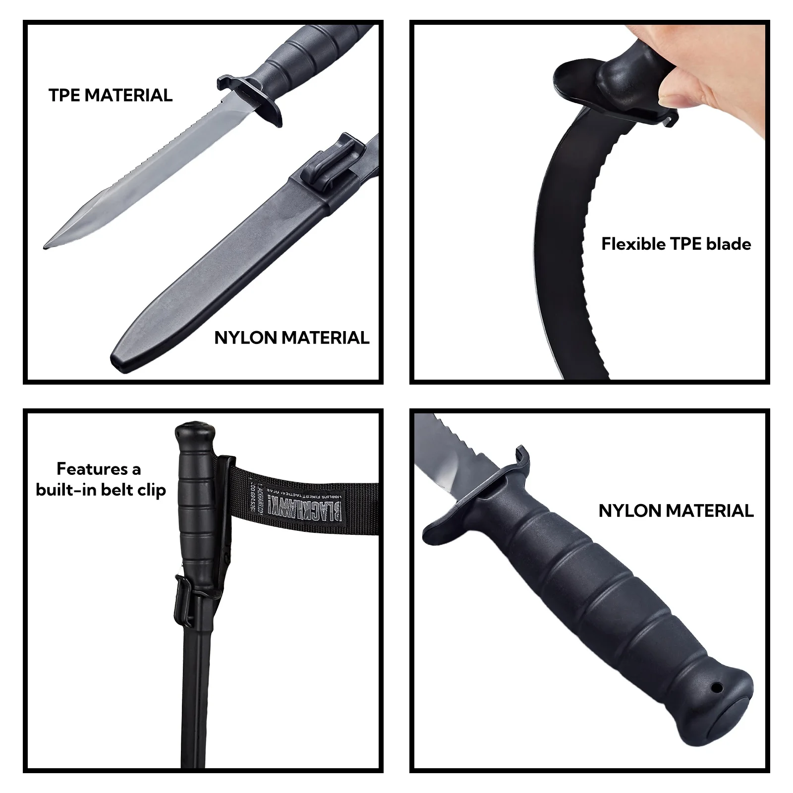 Coltello da allenamento in plastica con manico in nylon e lama in TPE, include fodero, sicuro per addestramento militare, cosplay, oggetti di scena per Halloween - immagine 5