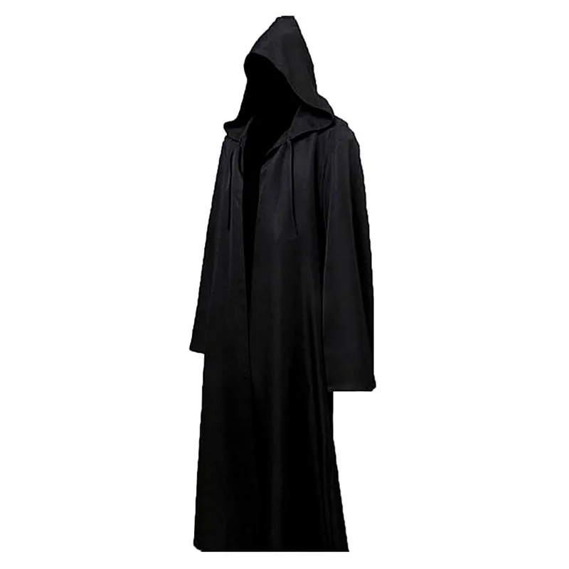 Halloween Cloak Cosplay Costume Sorcerer Long Shirt Hooded Black Robe