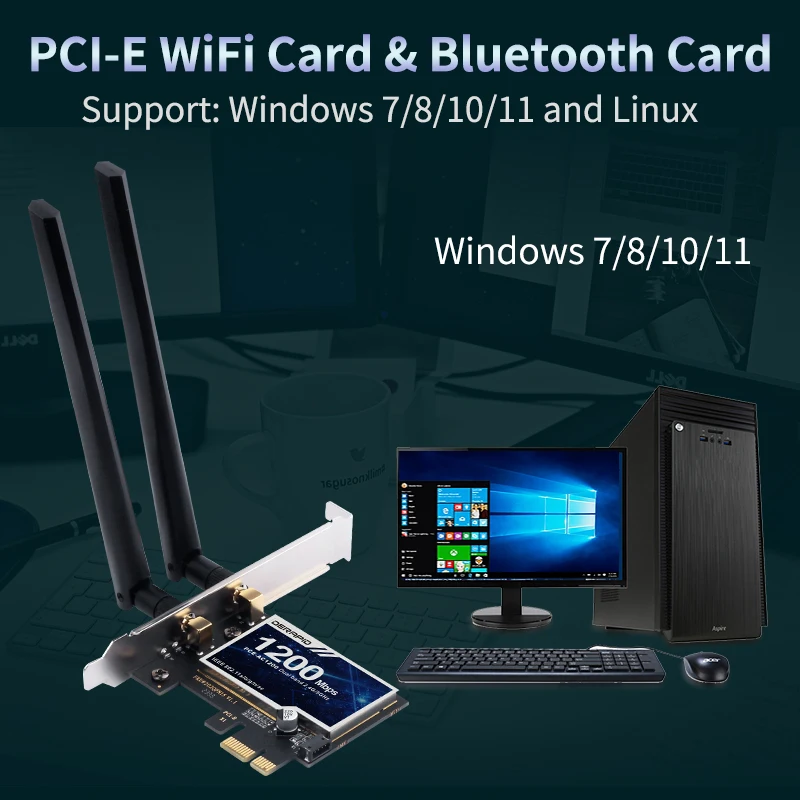 WiFi 5 AC1200 PCI-E Wireless Adapter Network Adapter BT 4.0 Dual Band 2.4G/5GHz