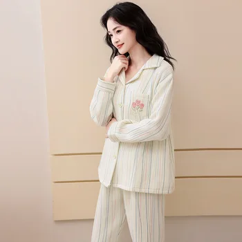Cotton Padded Maternity Nursing Sleepwear Sets Pajamas Suits CLothes for Pregnant Women Pregnancy Sleep Home Lounge Wear