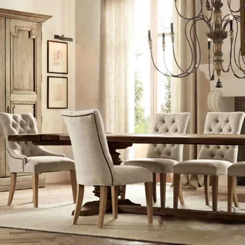 

Custom Fabric Dining Chairs Nordic Soft Backrest Chair American Simple Solid Wood Restaurant Hotel Chair Dining Room Furniture