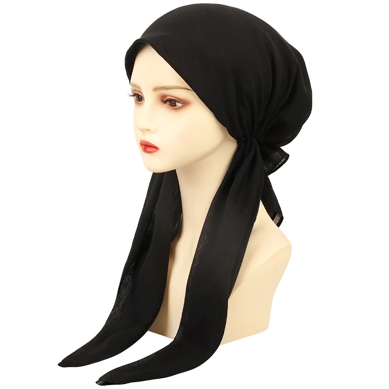 Geebro Women Stylish Pre-Tied Turban Chemo Cap Muslim Hijab Inner Cap Beanies Bonnet Long Tail Headscarf Hat Headwrap Caps 2