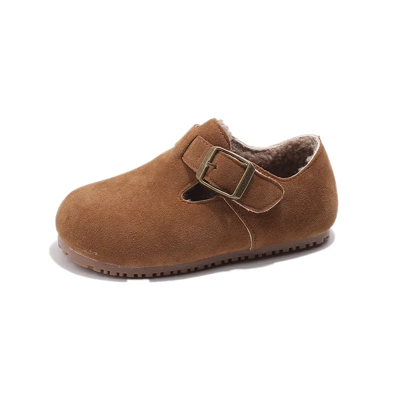 Children Boys Girls Leather Flat Shoes Moccasins Non-slip Soft Sole Winter