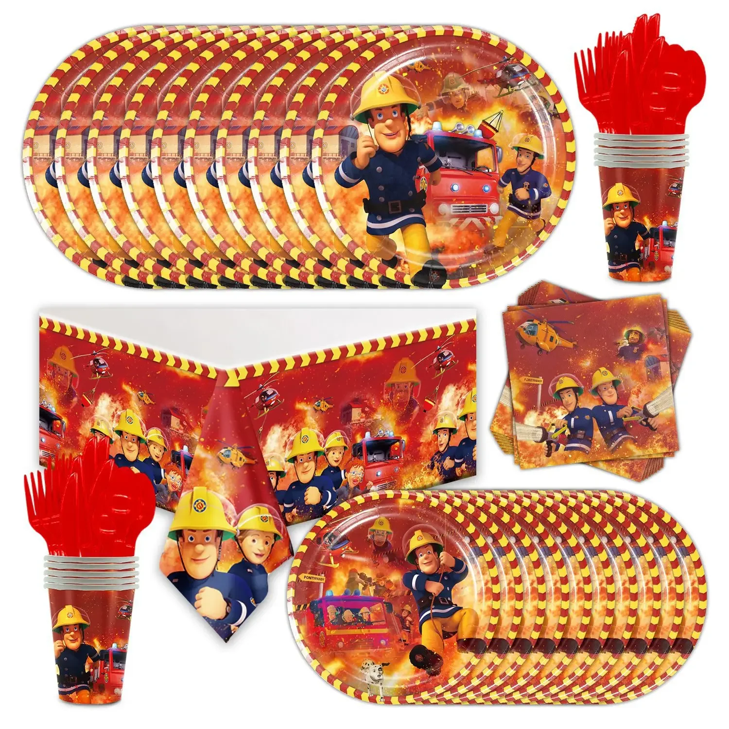 Fireman Sam Themed Tableware Paper Plate Cup Table cloth Fire Truck Ballon Kids Boys Firefighter Birthday Party Decoration images - 6