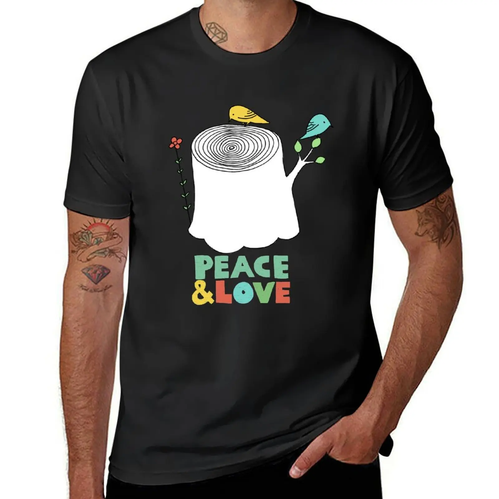 Peace & Love T-Shirt vintage clothes blacks T-shirts for men cotton