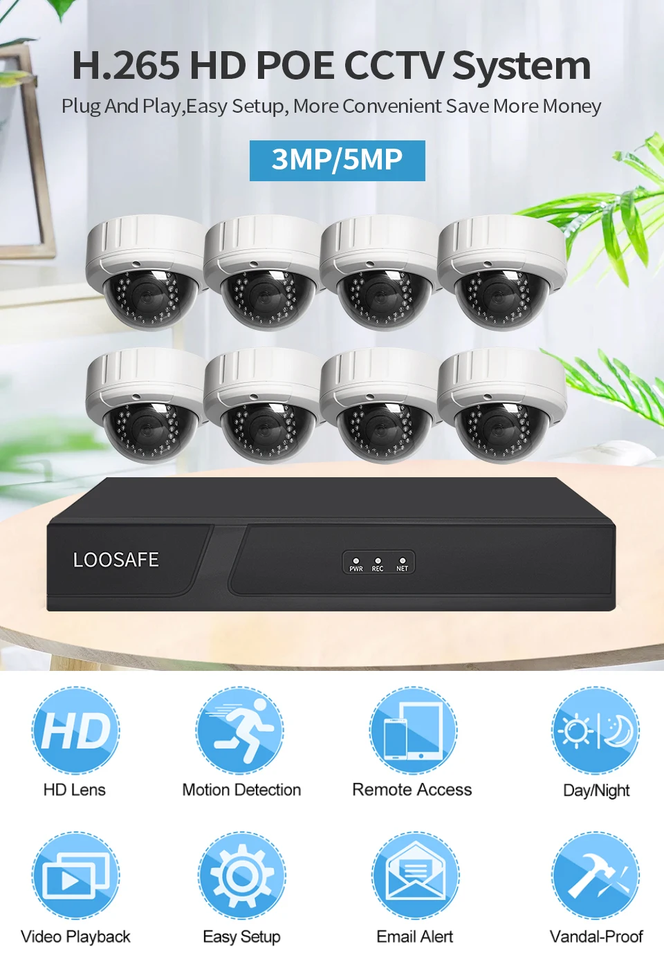 Sce1b073af3834c72a95b3f0b2ce51c3es Loosafe HD 8 Channel Camera 8MP Ip POE NVR Smart Security Camera CCTV System Dome Video Surveillance Kit