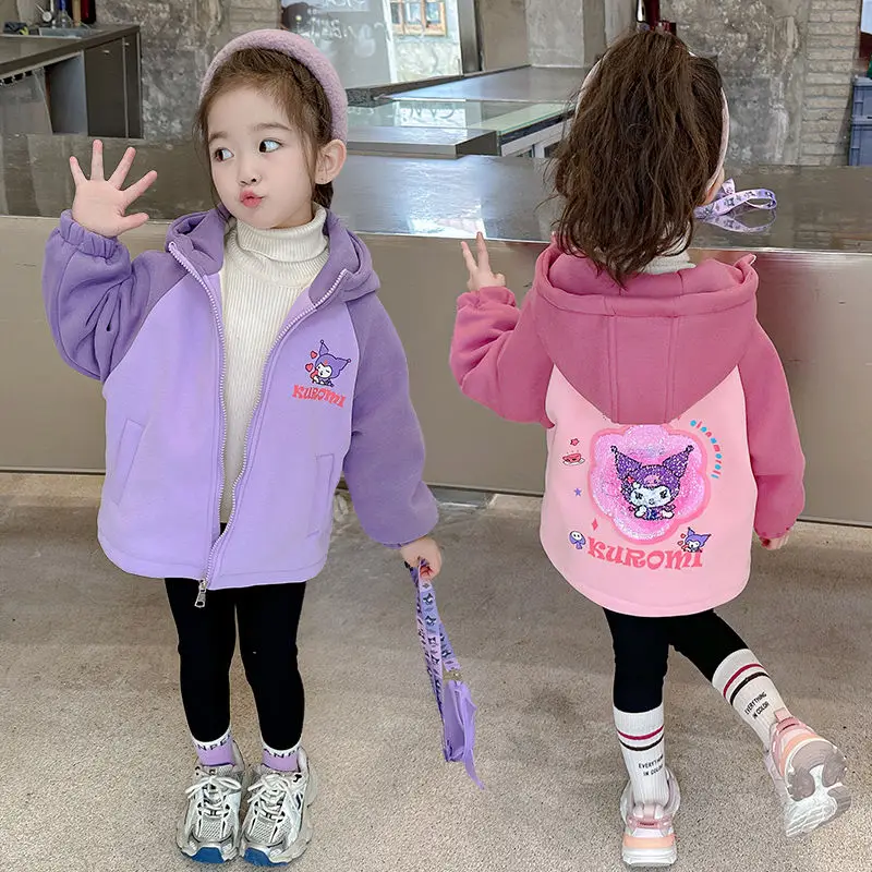 

Cartoon Sanrio Children Padded Jacket Cinnamoroll Accessories Cute Kawaii Anime Winter Hooded Thickened Tops Toys for Girls Gift