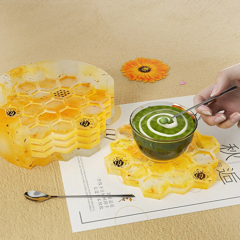Honeycomb Coaster Resin Molds Set with Storage Box for DIY Crafts and Home Decor