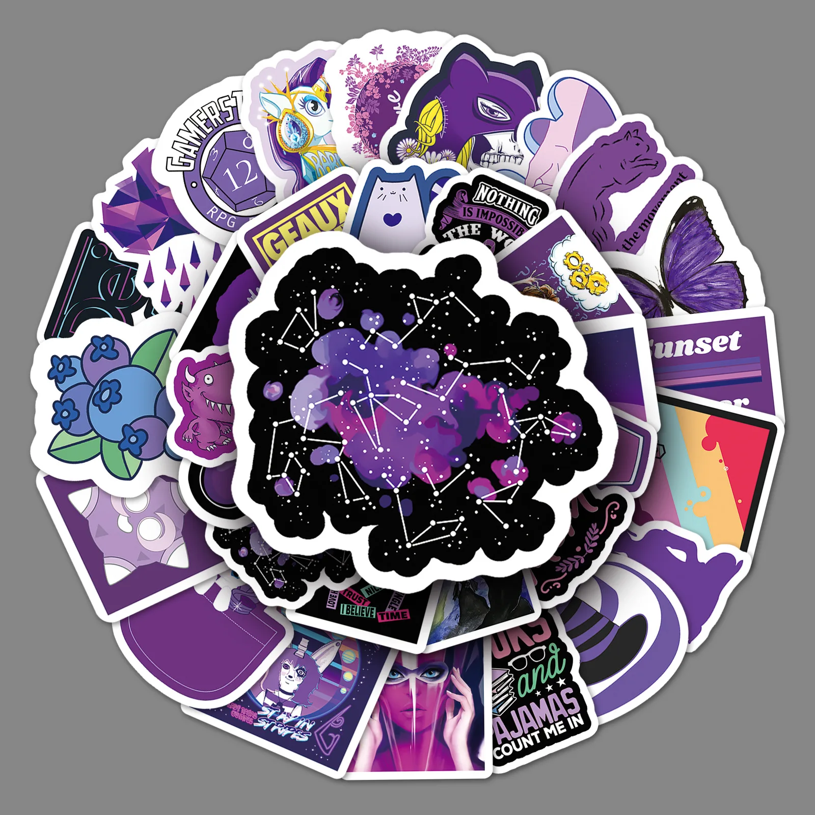 

50Pcs Ins Purple Fresh Series Graffiti Stickers Suitable for Laptop Helmets Desktop Decoration DIY Stickers Toys Wholesale