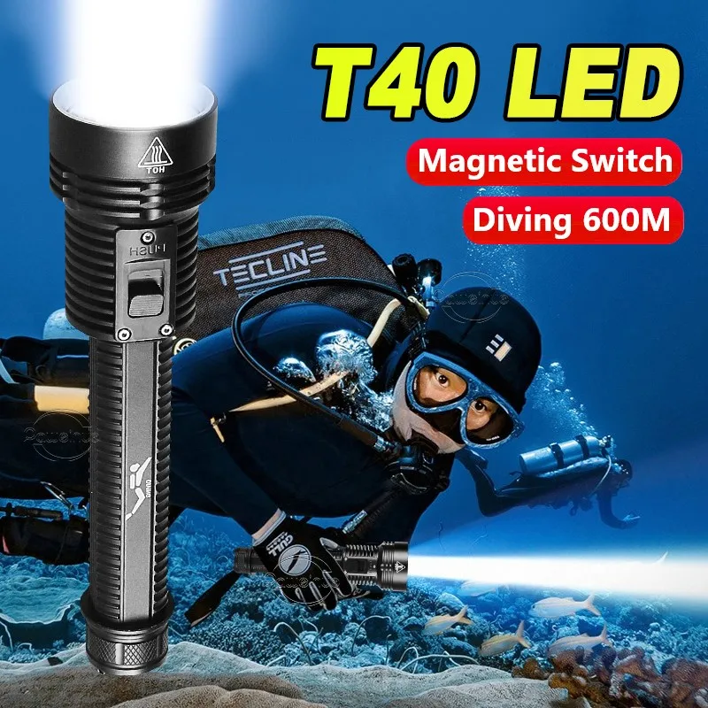 Super 8000LM Professional Diving Flashlight 600m Underwater Scuba Diving Torch IPX8 Waterproof Dive Light 18650 Battery Hunting