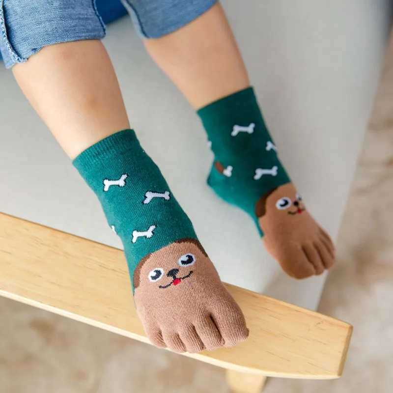 Calcetines de algodón con cinco dedos para niños y niñas, calcetín de algodón con estampado de animales, estilo Kawaii, para año nuevo