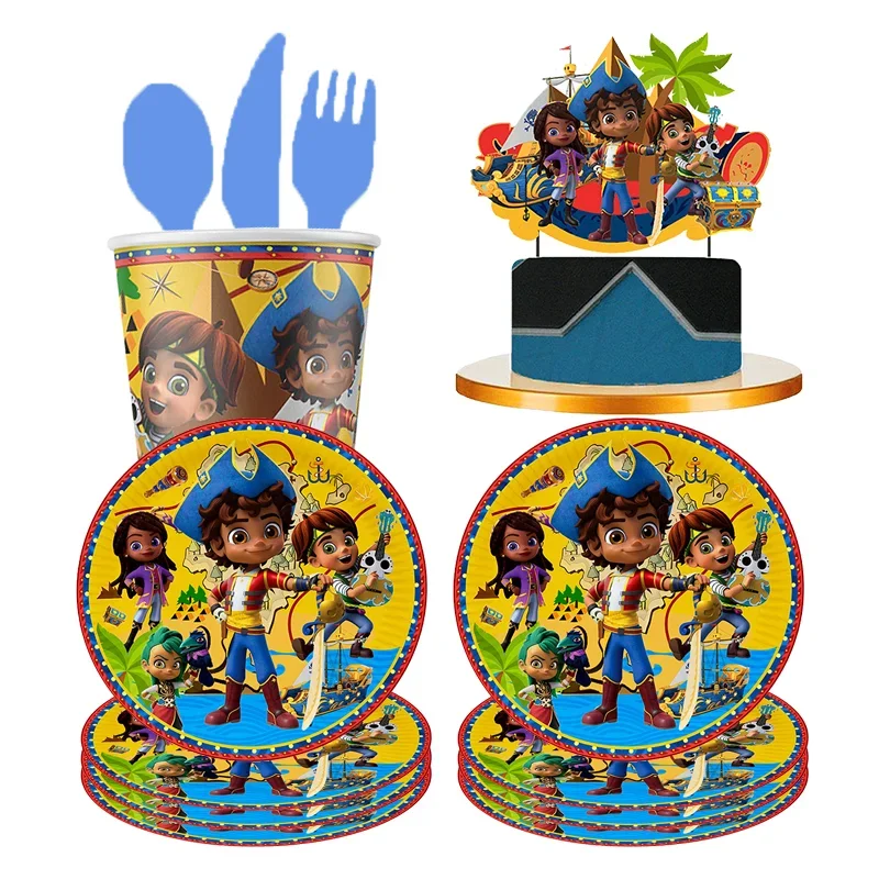 Santiago der Meere Cartoon Einweg-Partydekorationen für Kinder, Zubehör, Pappbecher-Teller für Geburtstag, Kommunion, Taufe, Geschenk, Spielzeug