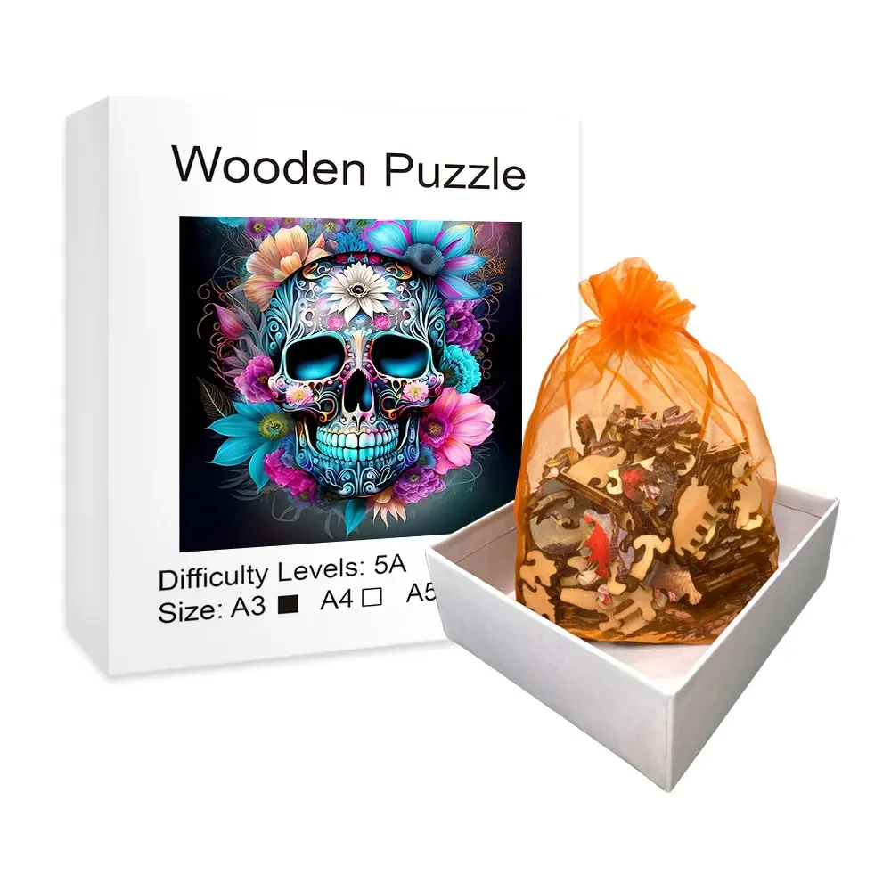 Halloween Skull Wooden Jigsaw Puzzles Special-shaped Animal Jigsaw Puzzles For Adults Decompression Round Super Hard High 4