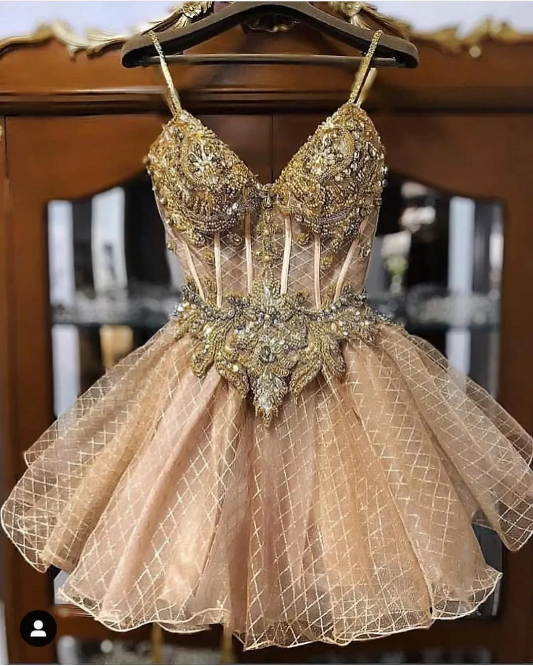 

Champagne Beaded Crystals Spaghetti Aline Lace Graduation Cocktail Homecoming Dresses Prom Gown Engagement Birthday Party