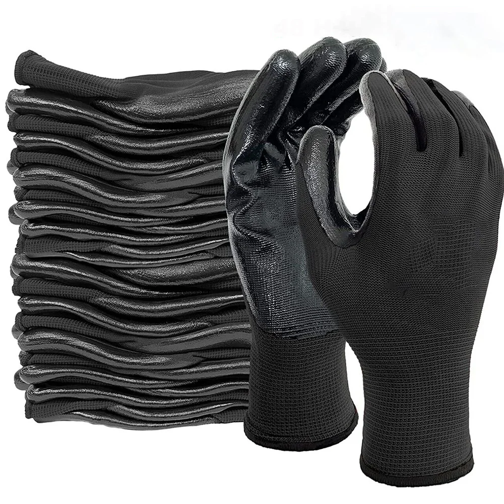 1 Pair Nylon Safety Working Gloves Premium Nitrile Coated Builders Gardening Grip Excellent Industrial Protective Work Gloves 2