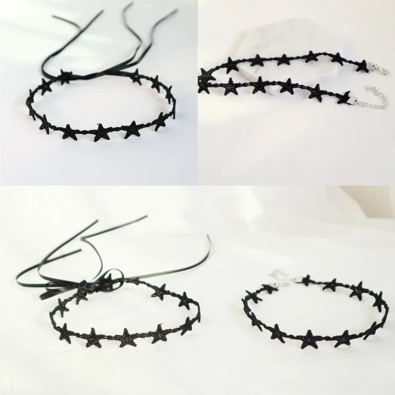 Gothic Victorian Star Choker Necklace Vintage Black Lace Clavicle Chain for Women Girls Trend Wedding Party Jewelry Gift