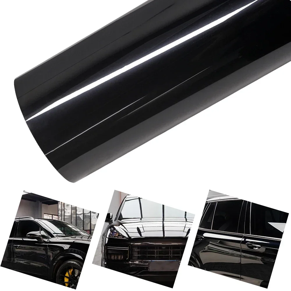 Ultra Gloss PET Piano Black Vinyl Wrap Film Sticker Auto Decoration Accessories Glossy Black Self Adhesive Vinyl Bubble Air Free 1