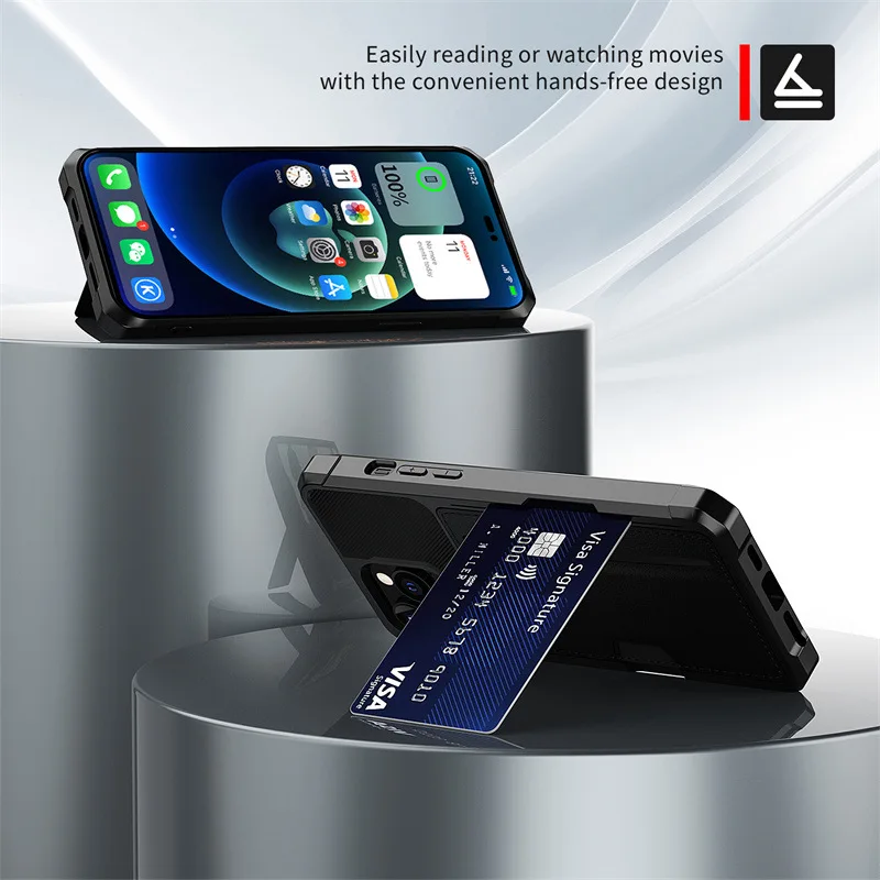 Leather Card Pocket Case with Four-Corner Shockproof Protection
