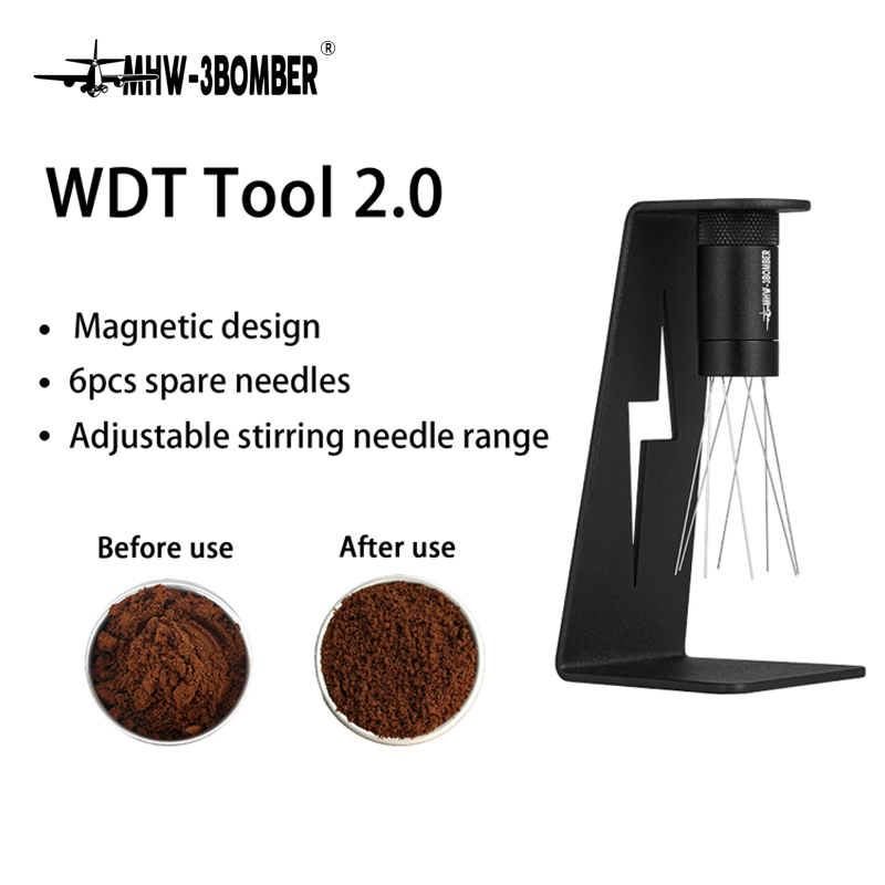 MHW-3BOMBER Adjustable WDT Espresso Distribution Tool Replaceable Needles Coffee Stirrer with Magnetic Stand Barista Accessories