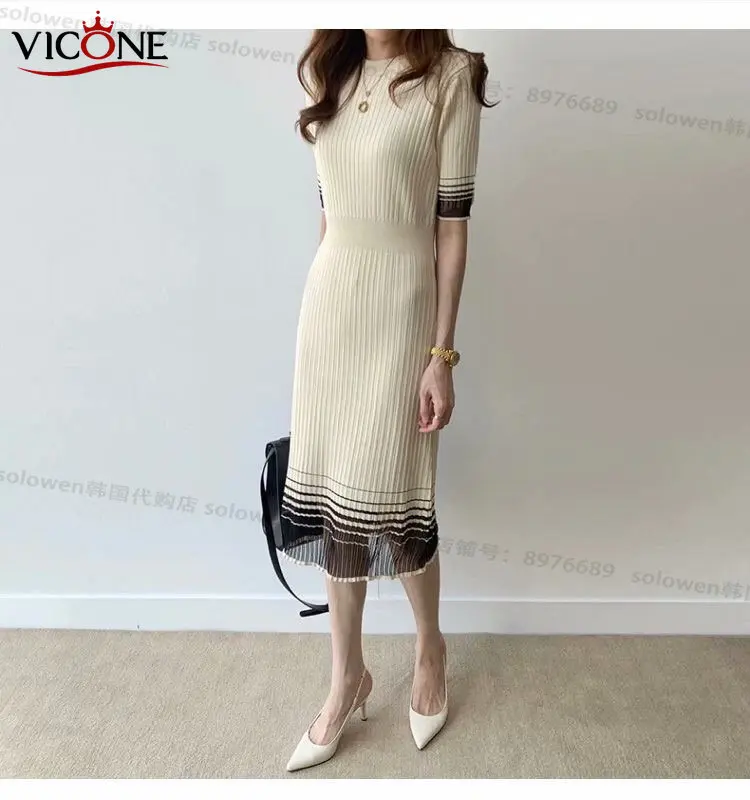 

VICONE knitting dress in long thin summer han edition loose skirt straight t-shirts with short sleeves