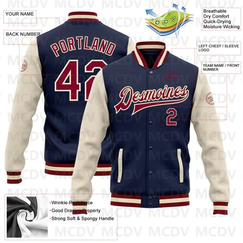 

Custom Navy Maroon-Or Bomber Full-Snap Varsity Letterman Two Tone Jacket