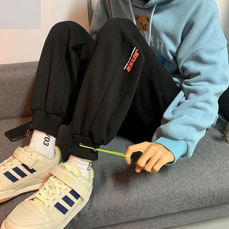 2024 Autumn Winter New Fashion Temperament Korean Casual Long Pants Drawstring Loose Solid Color Sweatpants Men Clothing Trouser
