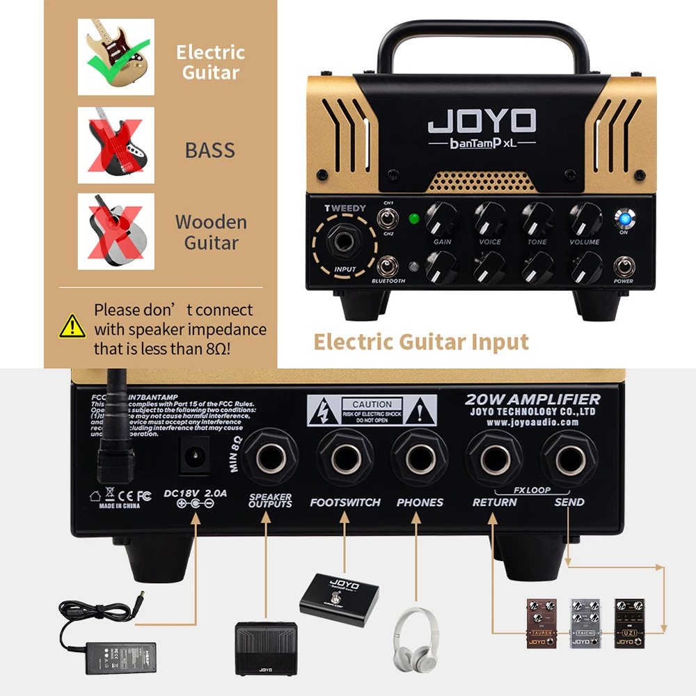 Bantamp XL Series 20W Guitar Bass Amplifier Hybrid Tube Amp Bluetooth Dual-chann