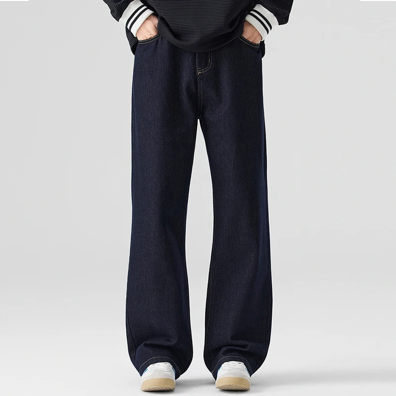 Jean droit ample polyvalent de marque à la mode printemps automne rétro jambe large pantalon en Denim délavé foncé pantalon classique Hiphop Streetwear