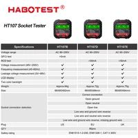 HT106 HT107 Socket Tester Pro Voltage Test Digital Outlet Socket Detect US/UK/EU Plug Ground Zero Line Plug Polarity Phase Check 2