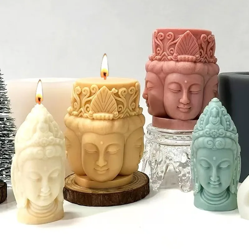 

3D Buddha Silicone Candle Mold DIY Buddha Statue Artifact Resin Plaster Making Tools Chocolate Cake Baking Molds Home Decoration