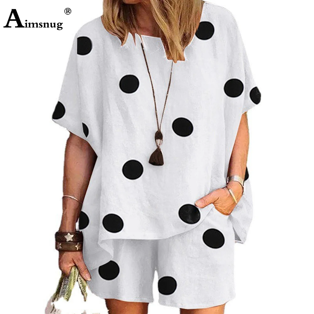 Women's Polka Dots 2-piece Retro Outfits 2024 Cotton Shorts and Linen Shirt Plus High Waist Slacks Suit Oversize 5xl Women's Set baggy oversize jeans for women summer new american retro ribbon design washed distressed trendy woman high waisted jeans