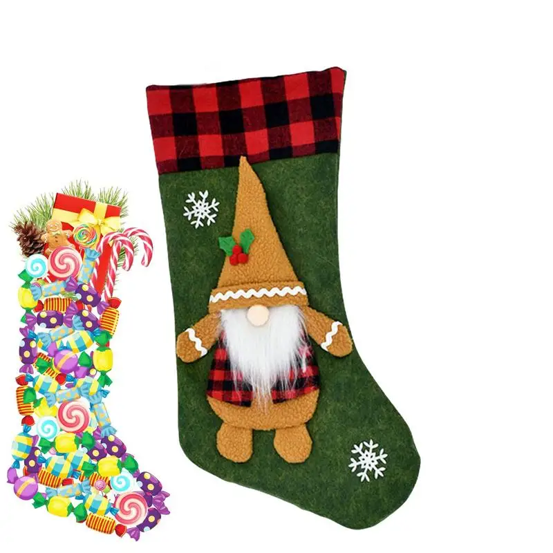 

Gnome Stocking Bright Christmas Stocking 3D Plush Gnome Snowflake 18 Inch Chrismas Socks For Gifts Festival Stairs Bedroom