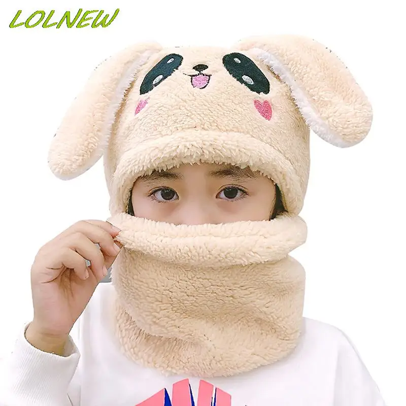 

Kids Winter Fuzzy Plush Balaclava Hat Cartoon Panda Rabbit Windproof Full Cover Earflap Hood Cap Neck Warmer Scarf