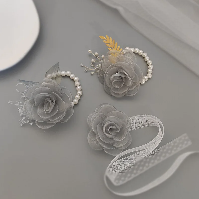 

Girls Wedding Wrist Corsage Bridesmaid Bracelet Silk Flower Wrist Corsage Bracelets Wedding Dancing Party Artificial Hand Flower