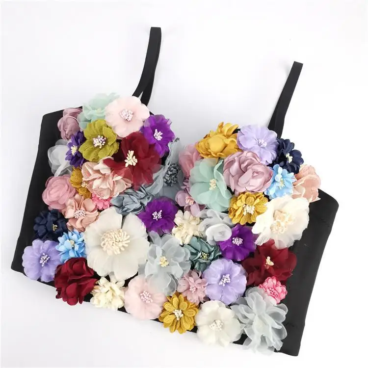 

Women's 3D Floral Bustier Crop Top Wedding Party Club Bra Tops Sling Corset Top Festival Outfit Rave Elegant Sweet Bra