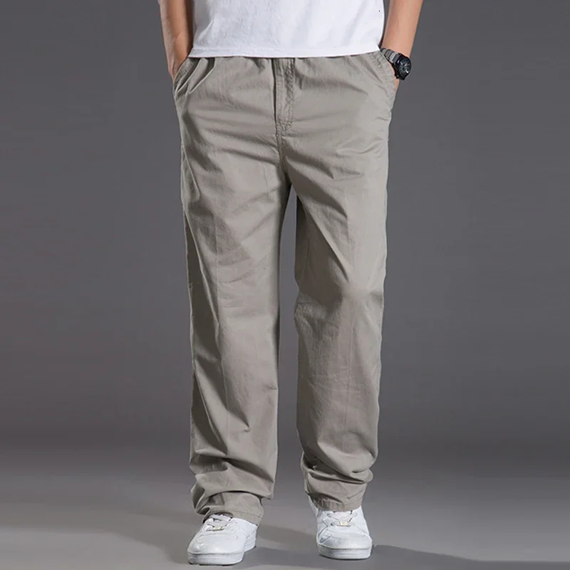 Mens Casual Cargo Cotton Pants Pocket Loose Straight Pants Elastic Work Trousers Brand Fit Joggers Male Super Large Size 6XL cotton work pants,military cargo pants,casual tooling pants,cargo pants