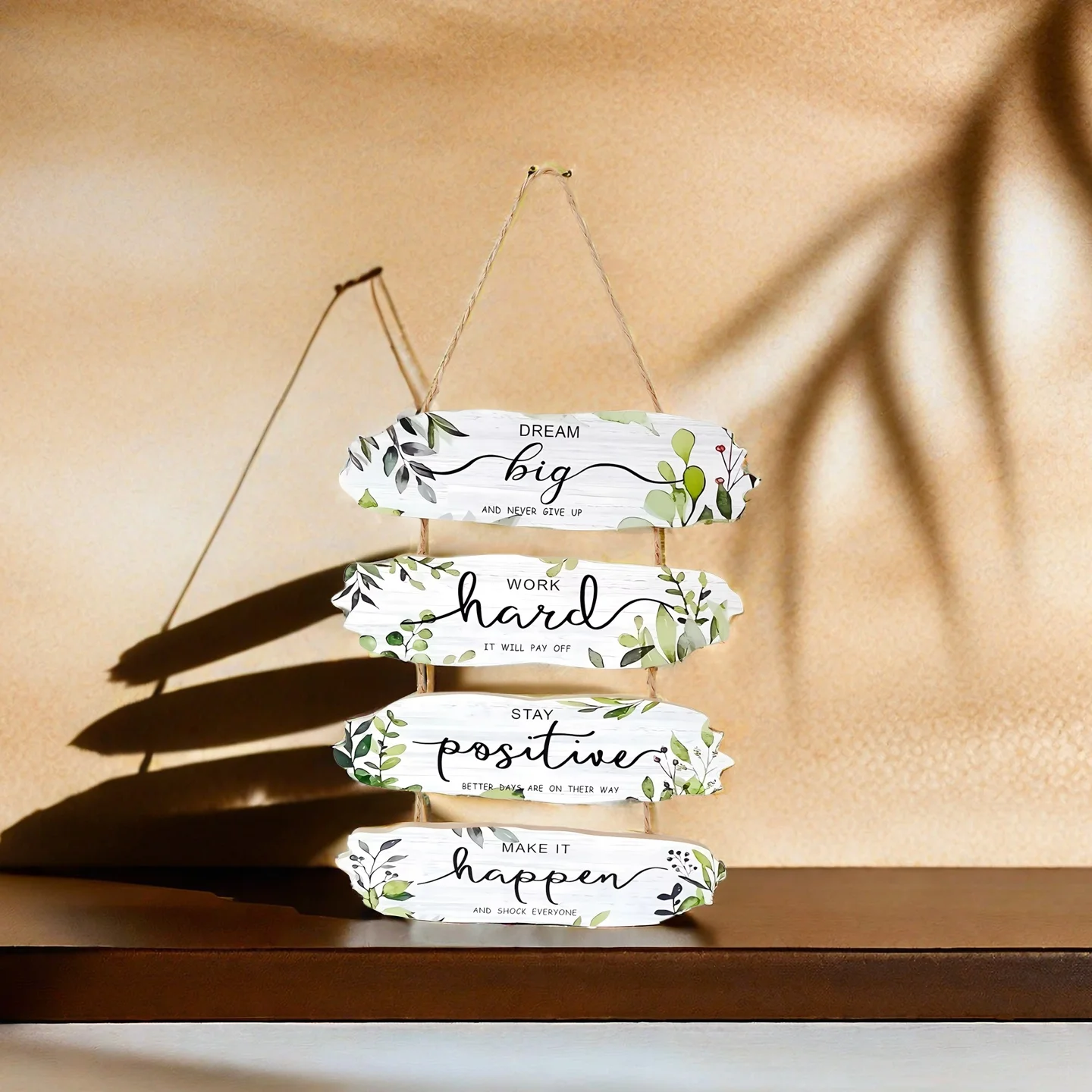 Rustic Wooden Inspirational Hanging Decor - 3D Wall Art with Rope