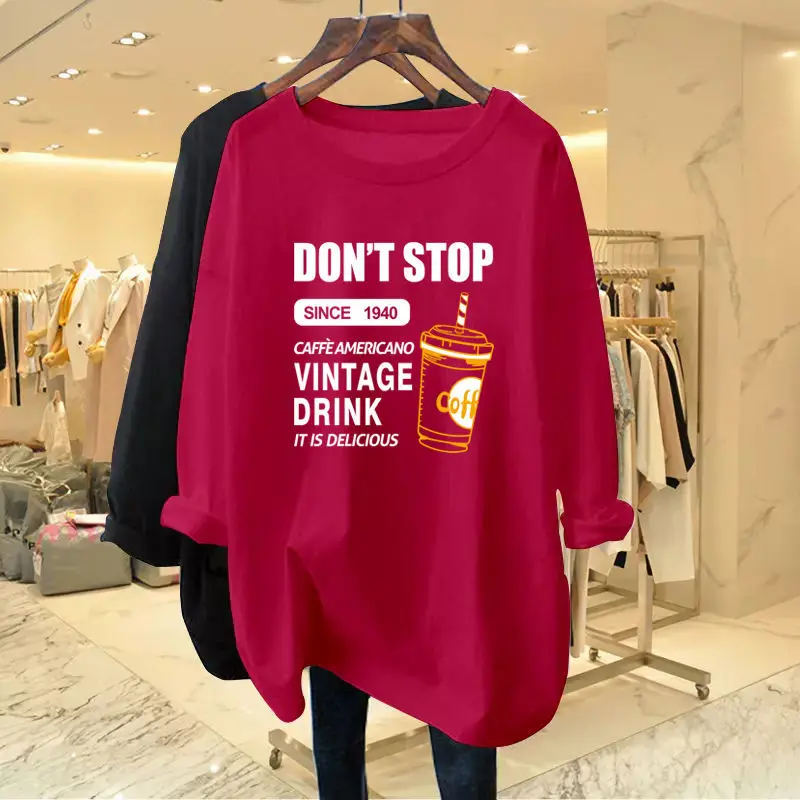 

Casual Letter Printing T Shirts Spring Autumn New Long Sleeve Solid Loose Youth Simplicity Tops Tees Fashion Trend Women Clothes