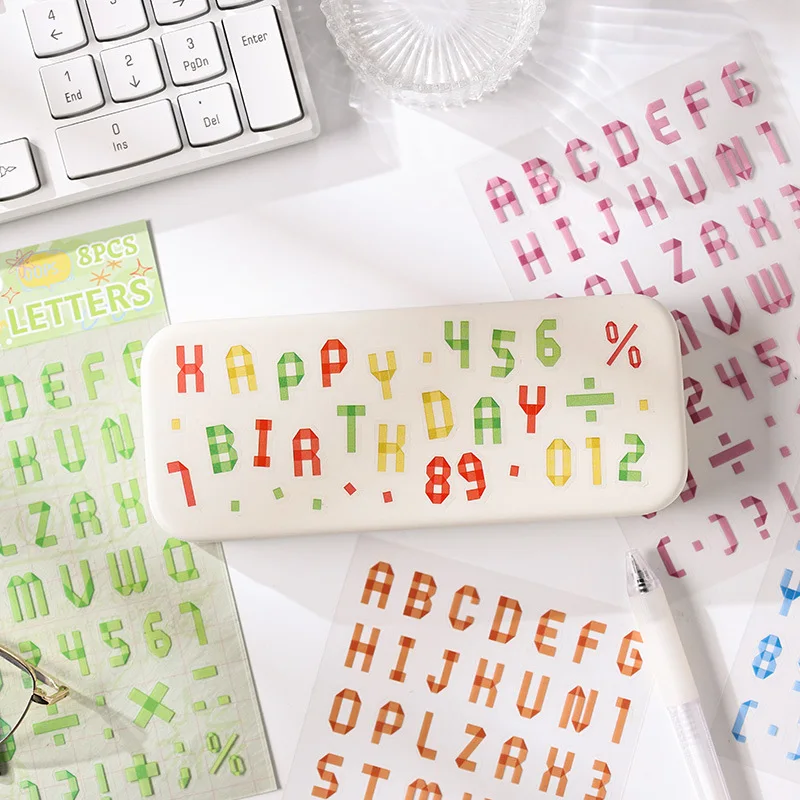 레인보우 알파벳 PET 스티커 8장 대형 방수 글자 데칼 저널 스크랩북 공예 DIY용