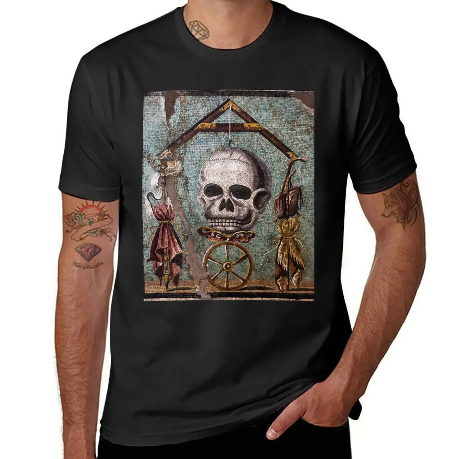 Collezione/Memento Mori, Skull ,Butterfly And Wheel Of Fortune T-Shirt Kawaii Clothes Magliette Oversize Per Uomo