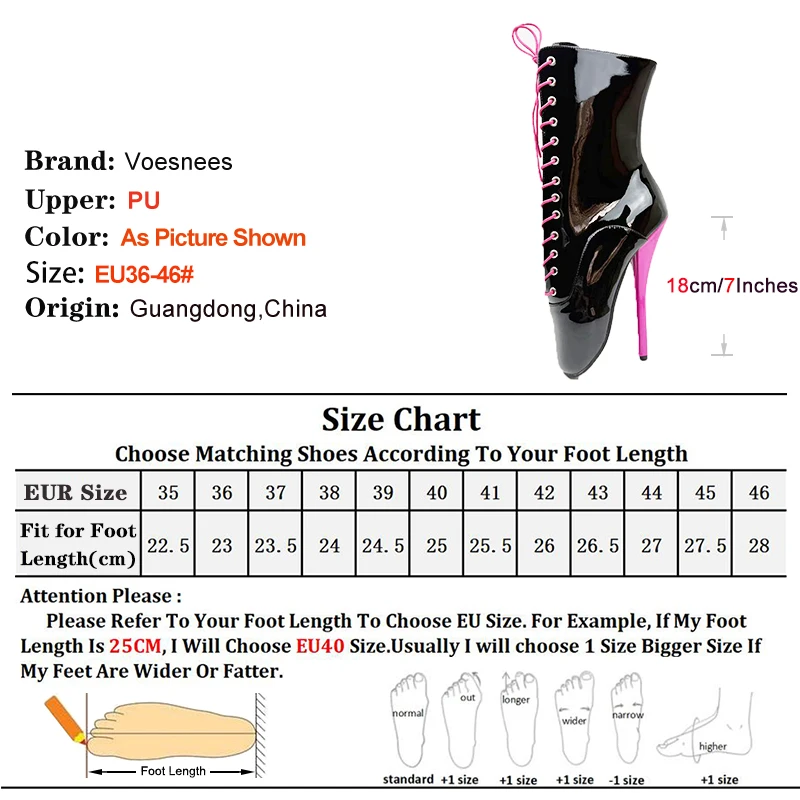 Big Size 36-46 Stiletto Pink Lace-up Ballet Boots 18CM/7'' Ultrahigh Heels Women Sexy Short Boots Extreme high heel Fetish Shoes