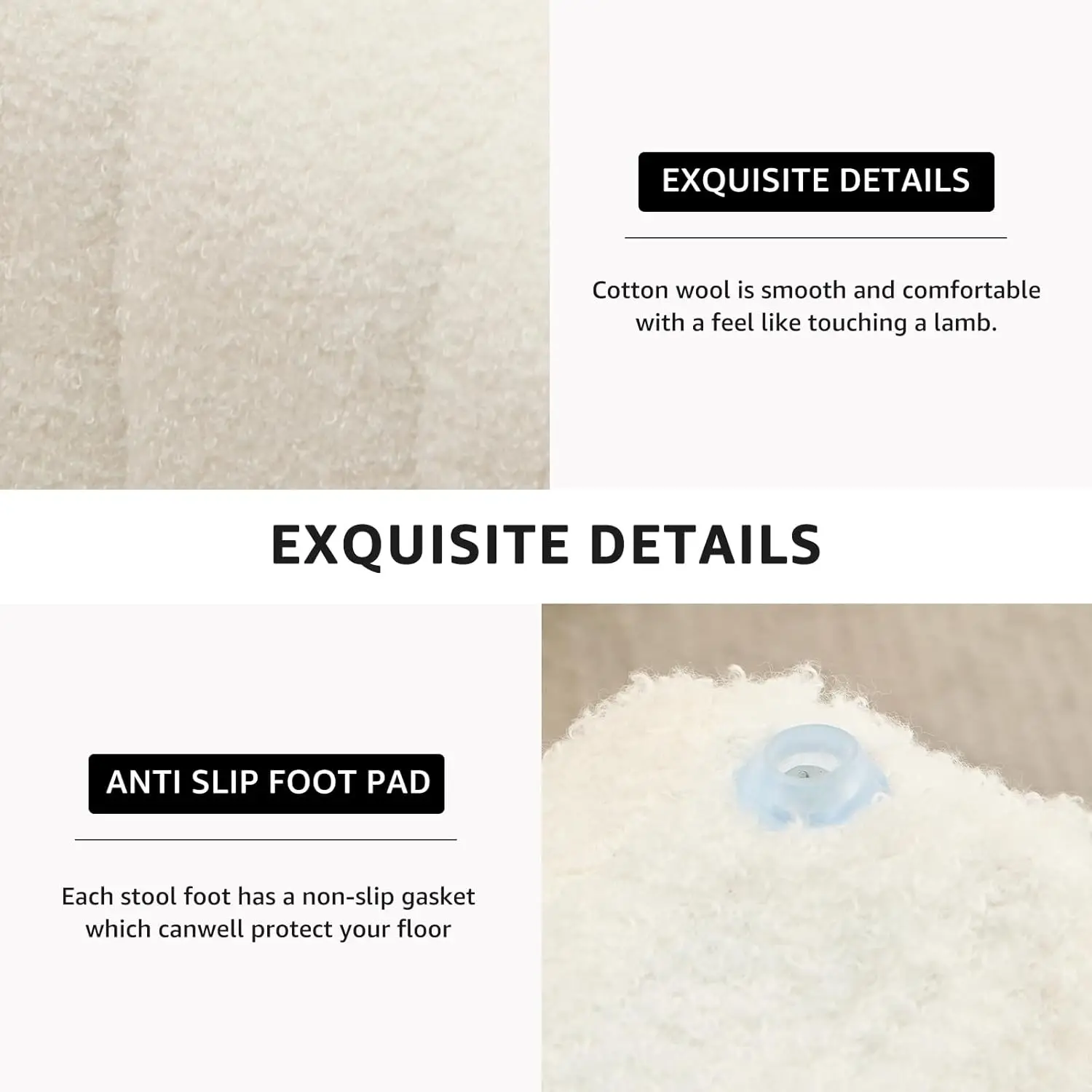 Wimarsbon Vanity Stool Chair, Modern Teddy Velvet Ottoman Footrest, Sofa Bench Footstool Extra Seat, Home Decor